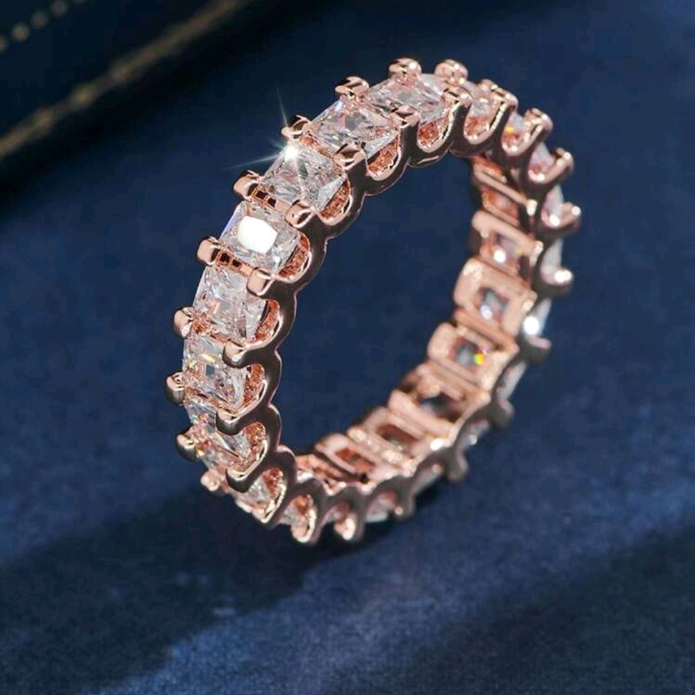Rose Gold Eternity Band with Clear Stones - Women Jewelry Ring
